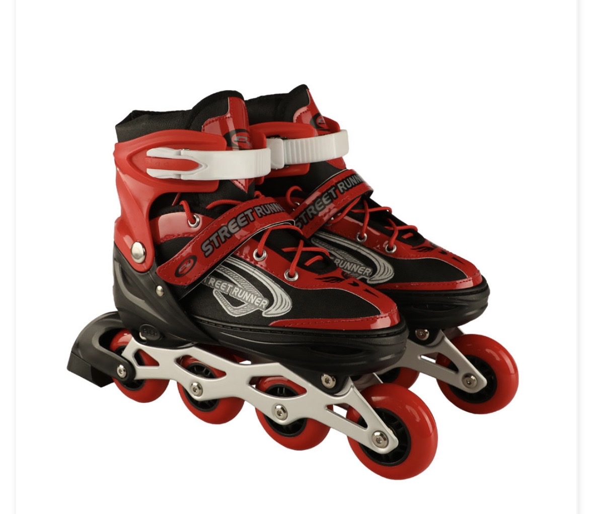 کفش اسکیت استریت رانر (کیفیت A )چرخ ژله ای همراه با ست ایمنی اسکیت شامل کلاه و زانو بند و آرنج بند از سایز 30 تا 42