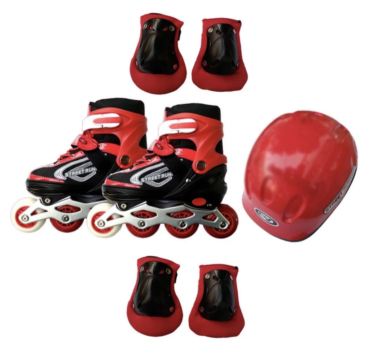 کفش اسکیت استریت رانر چرخ ژله ای همراه با ست ایمنی اسکیت شامل کلاه و زانو بند و آرنج بند از سایز 30 تا 42